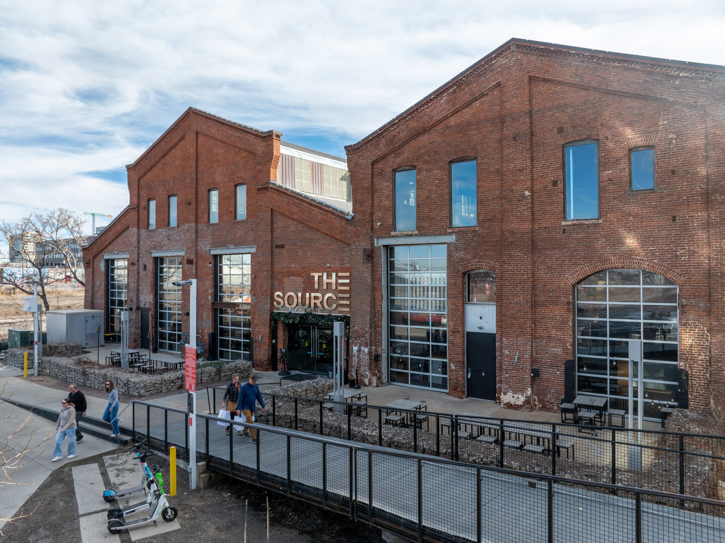 Aerial view of a mixed-use development in Denver's RiNo Arts District