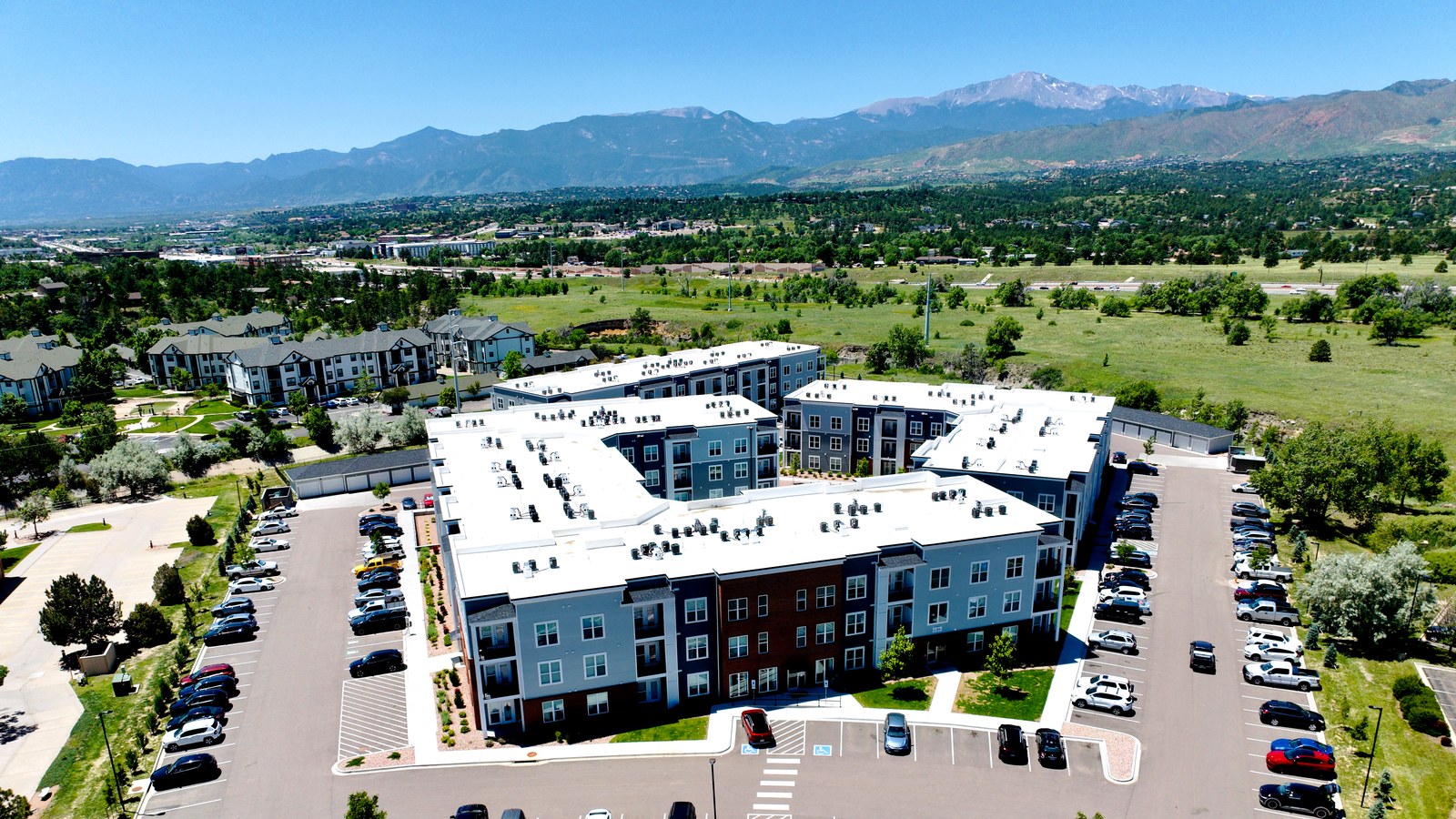 Commercial aerial drone photography of a Colorado Springs business property