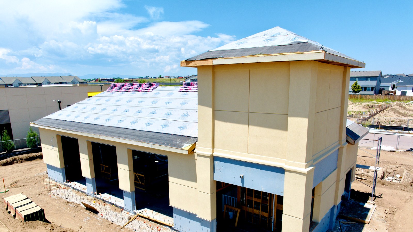 Aerial drone photo of a construction site in Colorado Springs showing progress